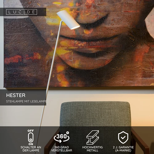 Lucide HESTER - Stehlampe Mit Leselampe - 1xGU10 - Weiß - USP